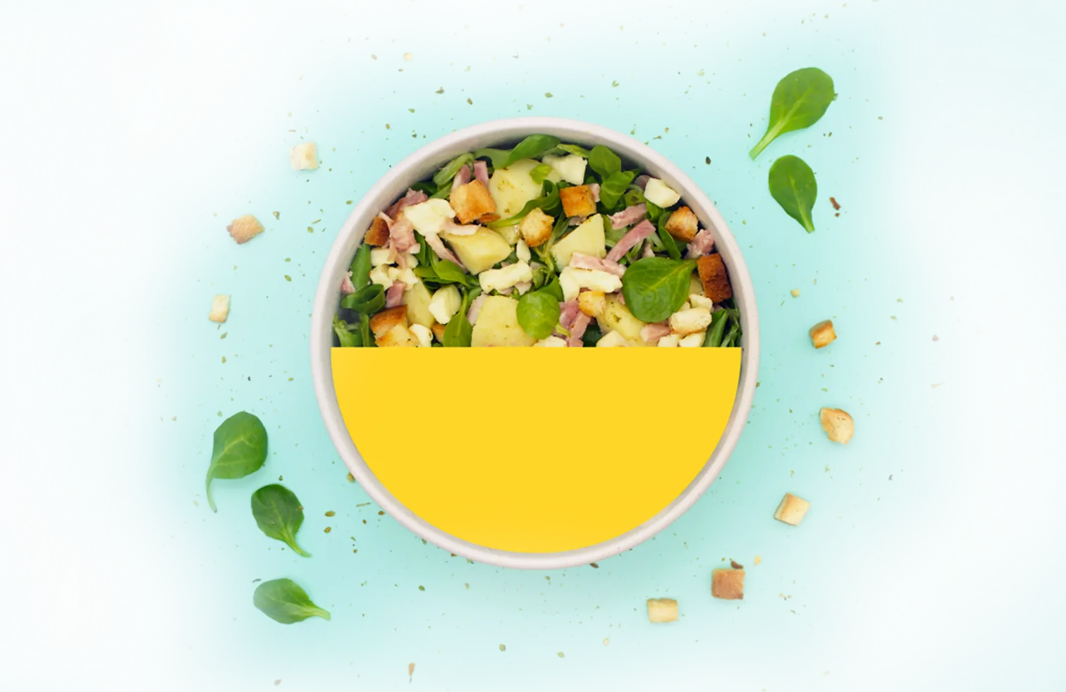 A Bolk bowl with its ingredients suspended around it